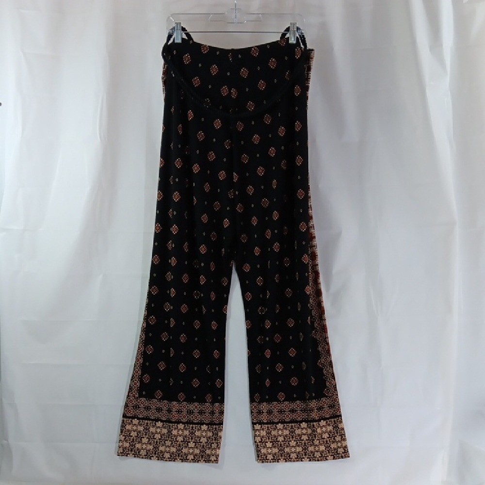 Susan Graver Women's Size XL Black and Brown Wide Leg Pants Tassled Rope Belt - Picture 6 of 8